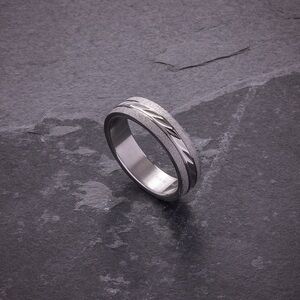 Stainless Steel Sand Blasted & Diamond-Cut Wedding Band Ring | Sizes 8-13.5
